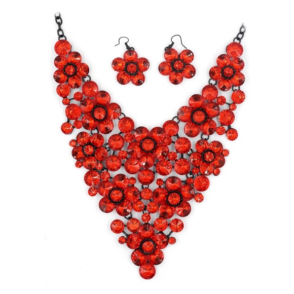 Ocean Fashion Jewelry Red Crystal Flowers Necklace Set Poshmark